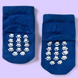 Cute Walk by Babyhug Knit Ankle Length Anti Bacterial Socks with Teddy & Stripe Design Pack of 3 - Navy Blue & White image 3