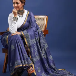Taavi Women Hand Printed Pure Cotton Saree With Lagdi Zari Patta & Blouse Piece-image-89