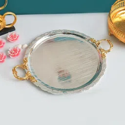 MARKET99 Textured Glossy Oval Decorative Tray with Gold/Silver Handles Desk Organisers-picture-56