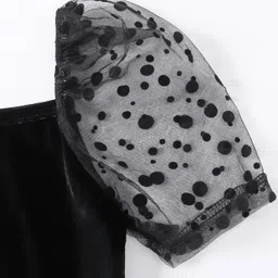 Kookie Kids Half Sleeves Solid Color Party Frock With Polka Dot Detailing  - Black image 4