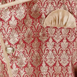 Pehanaava Brocade Full Sleeves Damask Foil Printed Sherwani With Dhoti Set - Red image 5