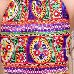 KID1 Cotton Woven Navratri Theme Sleeveless Ethnic Embroidered Mirror Work Embellished Crop Top & Bandhani Designed Dhoti With Cap Set - Yellow image 5