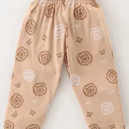 Teddy Sinker Knit Full Sleeves Front Open Night Suit With Animals Print - Light Brown image 5