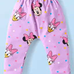 Babyhug Disney Interlock Knit Full Length Diaper Leggings With Minnie & Friends Graphic Set Of 3 -Pink & White image 5