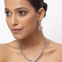 TRINK Rhodium-Plated American Diamond Studded Jewellery Set-picture-35