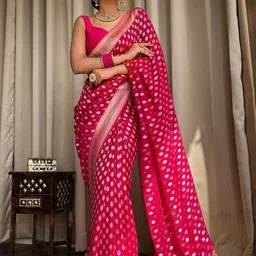 you shop we ship Woven Design Zari Art Silk Handloom Banarasi Saree image 5