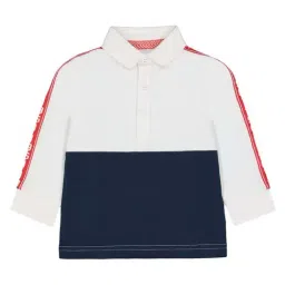 Mothercare Kids White & Blue Color Block Full Sleeves Polo T-Shirt-image-31