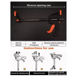 TileMaster Ratchet F Bar Clamp Reinforced Nylon & Carbon Steel Black 30 cm (12 inch) Size & 50 mm Length, TM-04 image 3