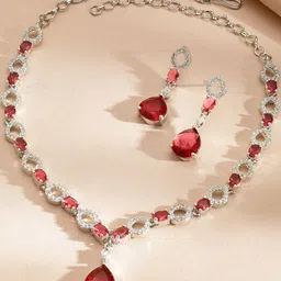 Rubans Rhodium-Plated Cubic Zirconia Studded Necklace And Earrings image 3