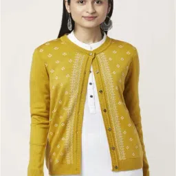 Rangmanch by Pantaloons Mustard Jacquard Pattern Cardigan-picture-40