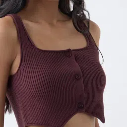 nuon women Nuon by Westside Dark Brown Ribbed Top image 4