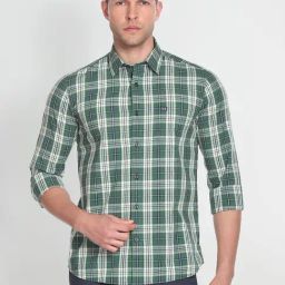 Arrow Sport Dark Green Cotton Slim Fit Checks Shirt-picture-47