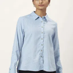 Annabelle by Pantaloons Blue Linen Printed Shirt-image-82