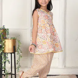 Cutiekins Girls Floral Printed Regular Gotta Patti A-Line Kurta with Dhoti Pants image 4