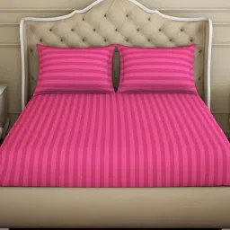 Spaces Stripes Pink Cotton Double Bedsheet with 2 Pillow Covers-picture-12