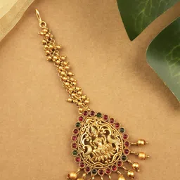 StileAdda Gold-Plated Stones Studded Temple Maang Tikka image 1