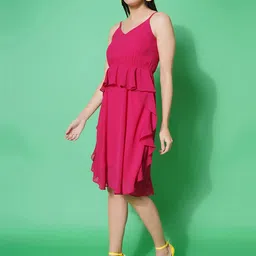 KATLINE Women's Knee Length Fit & Flare Frill Style Sleeveless Dress image 4