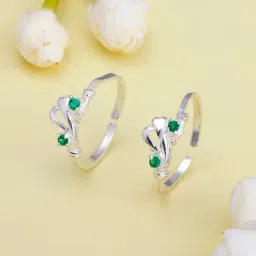 GIVA 92.5 Sterling Silver Graceful Emerald Toe Rings-picture-37
