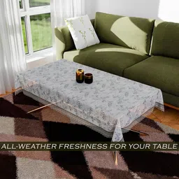 Kuber Industries Transparent Floral Printed Waterproof 2-Seater Table Cover image 3