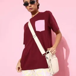 Dillinger Maroon Cotton Oversized T-Shirt-image-3