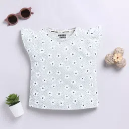 Happy Faces Girls Floral Print Flutter Sleeve Pure Cotton Top-picture-46