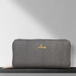 Lavie Croc Sacy Grey Textured Zip Around Wallet for Women-image-5