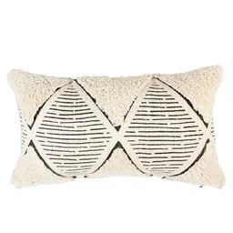 BLANC9 Beige & Black Single Self Design Rectangle Cushion Cover image 3