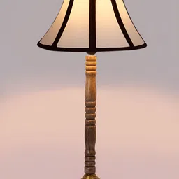 Devansh Off White & Black Printed Wooden Contemporary Frustum Shaped Table Lamp image 4