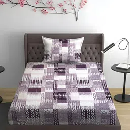 WEAVE AND DECOR White Printed Pure Cotton 300 TC Single Bedsheet Set 1.98 m x 91.44 cm-image-30
