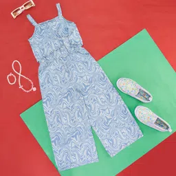 Pantaloons Junior Sleeveless Abstract Disgn Printed  Jumpsuit - Medium Blue-image-27