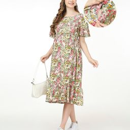 Bella Mama Woven Flutter Sleeves Maternity Dress with Side Pockets Floral Print - Green-picture-45
