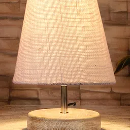 Devansh White Jute Round white brushed wood Table Lamp-picture-14