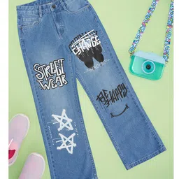 Pantaloons Junior Cotton Typography Printed Jeans - Sky Blue-picture-10