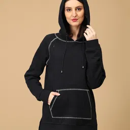 The Mom Store Cotton Full Sleeves Solid Maternity Hooded Top With Nursing Access - Navy Blue-picture-10
