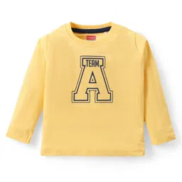 Babyhug Cotton Knit Full Sleeves T-Shirt & Dungaree Set with Elephant Print - Orange & Blue image 2