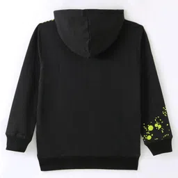 Doreme Terry Knitted Full Sleeves Pullover Hooded Sweatshirt With Text Print - Black image 2