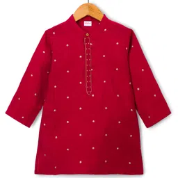 Babyhug Woven Full Sleeves Kurta Pajama Set With Foil Embroidered - Maroon image 2