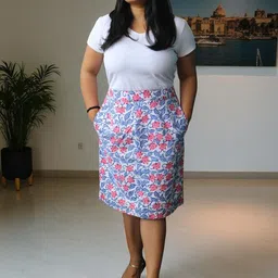 PRETANSHAH Floral Block Printed Pure Cotton Pencil Skirt-picture-23