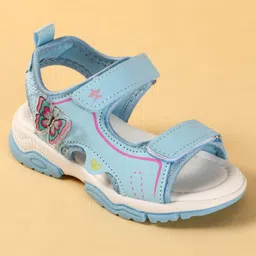 Cute Walk by Babyhug Velcro Closure Sandals With Butterfly Applique - Light Blue image 3