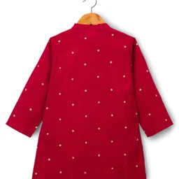 Babyhug Woven Full Sleeves Kurta Pajama Set With Foil Embroidered - Maroon image 3