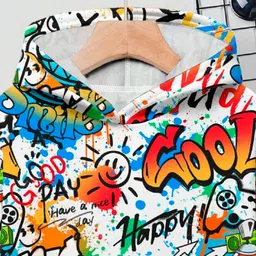 Bolly Lounge Cotton Knit Full Sleeves Typography Printed Light Winter Hooded Sweatshirt - White image 4