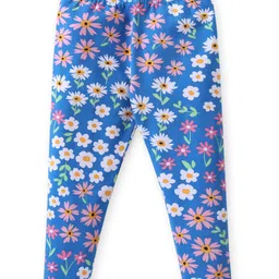 Babyhug Cotton Knit Full Sleeves Top & Floral Printed Pants Set - White & Blue image 4