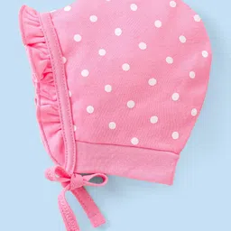 Babyhug 100% Cotton Cap with Knot Polka Dot & Floral Print Pack of 2 - Pink image 4