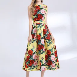 JC Collection Women Rose Revival Floral Printed Fit & Flare Midi Dress image 1