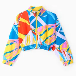 Ollington St. 100% Cotton Printed Full Sleeves Front Zipper Abstract Printed Jacket & Loose Track Pants - Blue image 5