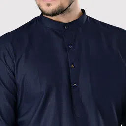 SHIWAM ETHNIX Men Navy Blue Kurta with Pyjamas image 2
