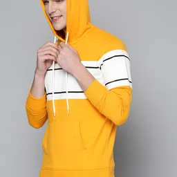 Mast & Harbour Men Yellow & White Striped Hooded Sweatshirt image 3