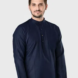 SHIWAM ETHNIX Men Navy Blue Kurta with Pyjamas image 5