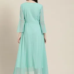 Qurvii Striped Bell Sleeve Chiffon A-Line Maxi Dress image 4