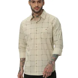 Mufti Beige Slim Fit Check Cotton Shirt-image-2